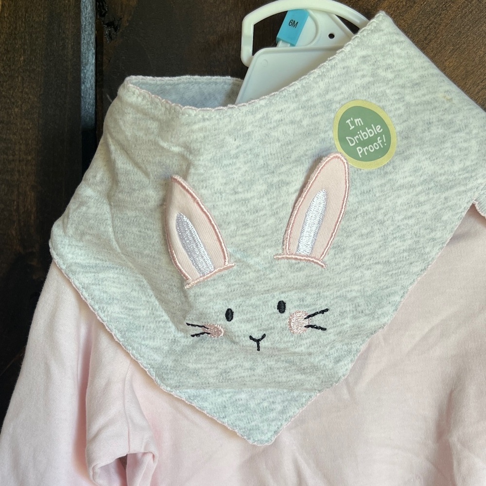Little Me Pink and Gray Bunny Bib Set - Picture 5 of 8